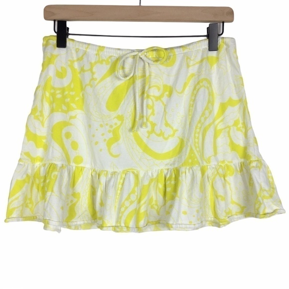 J CREW Mini Skirt Paisley Ruffle Drawstring Beach Y2K 90s Coconut Girl Small - Picture 1 of 8